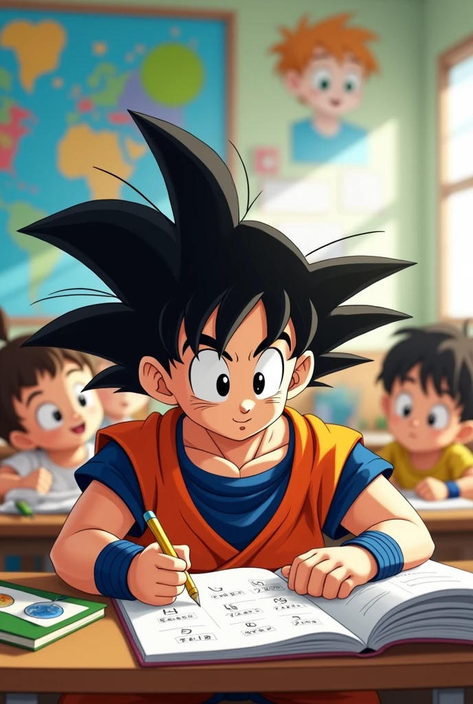 Goku at school doing math