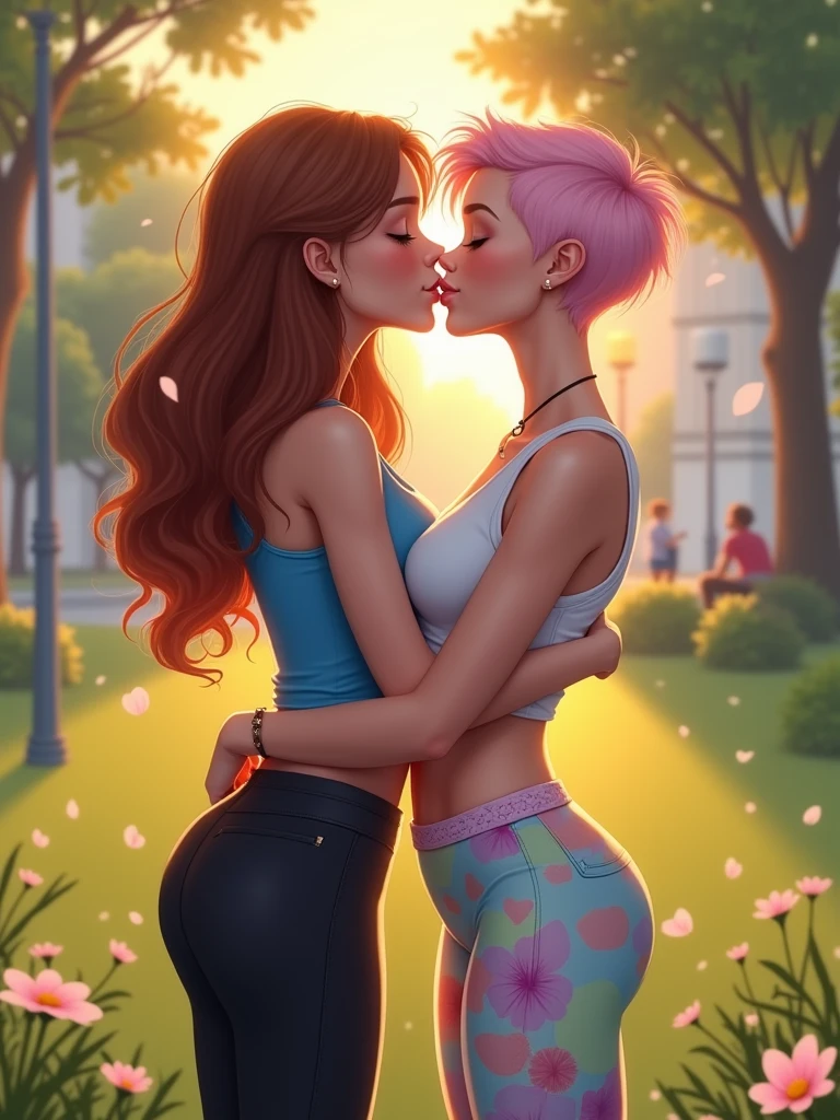 two girls kisiing in leggins 8k