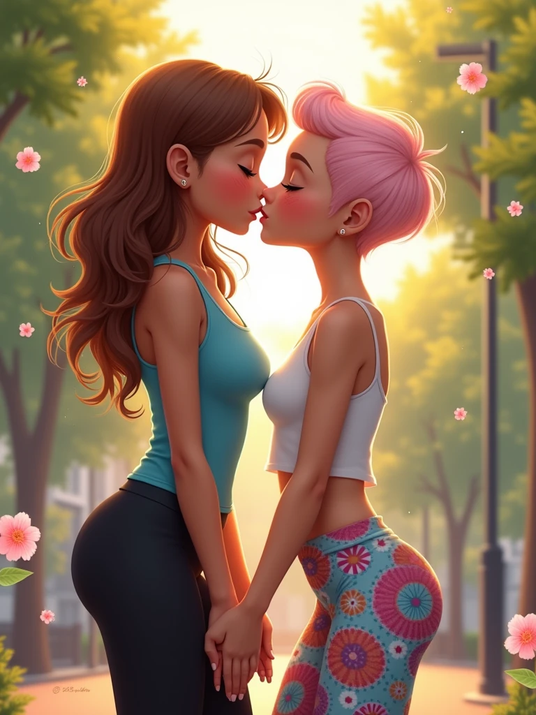 two girls kisiing in leggins 8k
