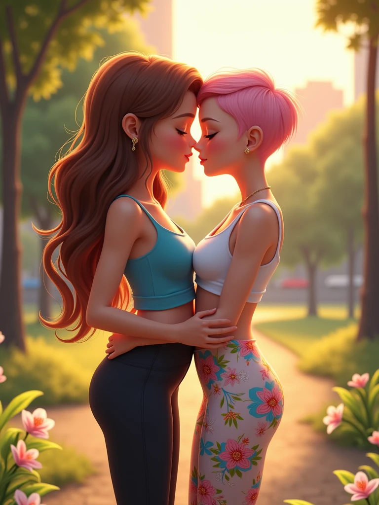 two girls kisiing in leggins 8k