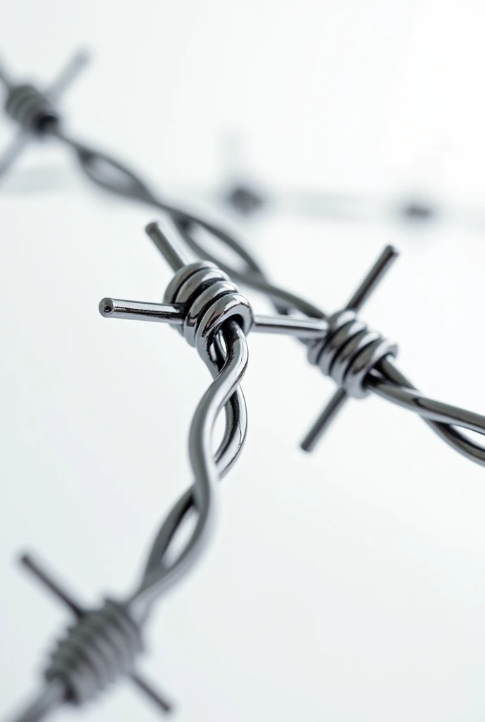 3d chrome plated barbed wire white background, high resolution, hyper realist, macro