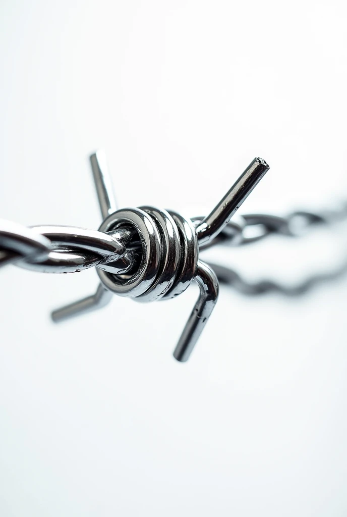 3d chrome plated barbed wire white background, high resolution, hyper realist, macro