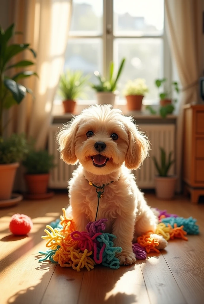 Maltipoo in a shape of a broom rag