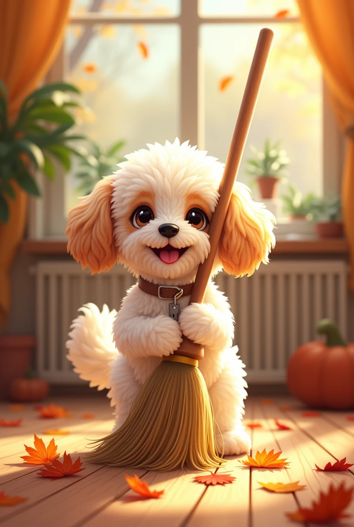 Maltipoo in a shape of a broom