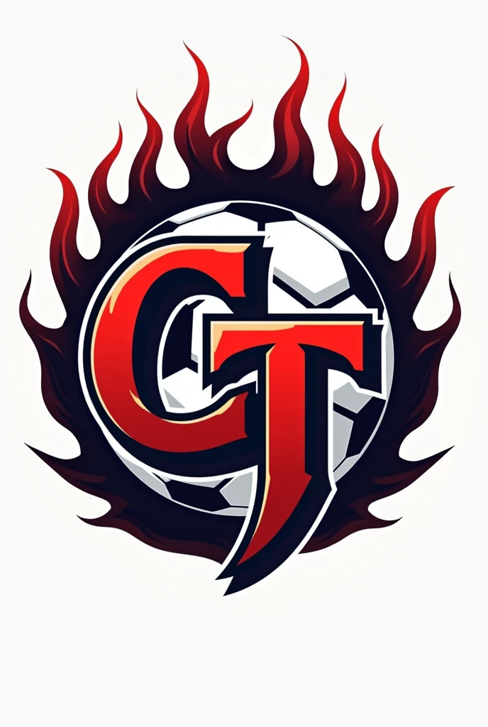 Create a logo for a soccer team with the letters CT and the colors red, black and white.
