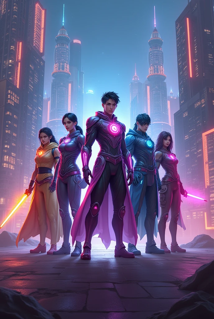 Crie um time, with 5 characters, from the moba style game Honor Of Kings ,being them mage Gao ,jungle Fang, solo Dun ,marksman Alessio and support Kui more futuristic and realistic