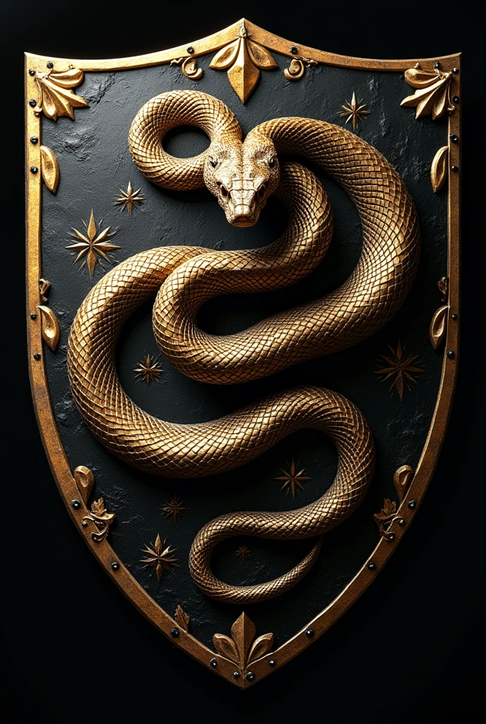 You can create a drawing of a gold and black shield with a snake in the center and below this say biomedical engineering but that it is inside the medieval style shield and that the snake is a boa