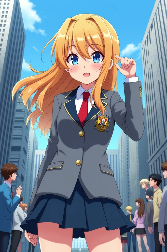 blonde girl,with the UA uniform