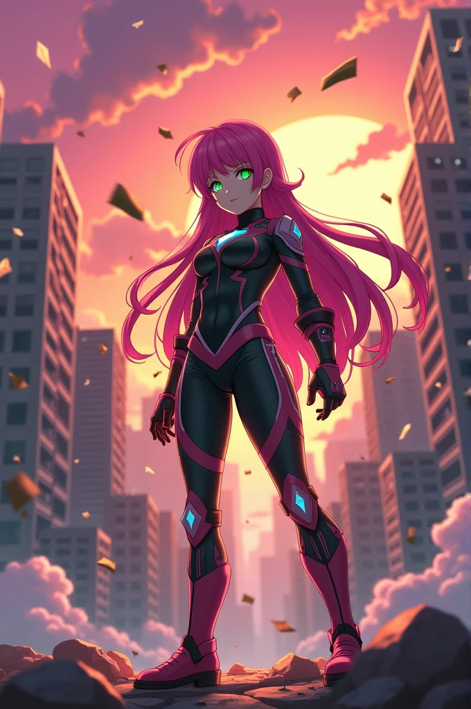 My Hero Academia style long pink-haired girl