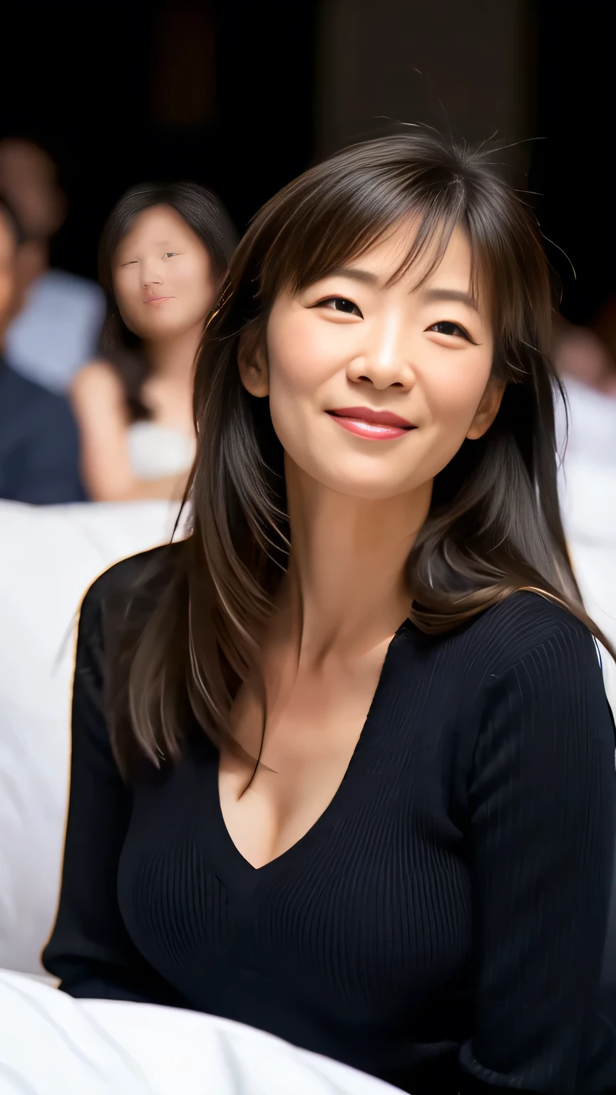 One mature woman,40 years old,{{{In-person audience}}},{Highest quality},{Ultra-high resolution},{PhotoRealistic},,Elegant black super long hair, Watching the audience、Browsing Caution,Photographed from the front,Bust up shot,{{Sex}},smile, Madame lying in bed,{{throw}},{{Orgasm Facial}},{Realistic},{{{pubic hair}}},Small and beautiful breasts,Sweat,insert,