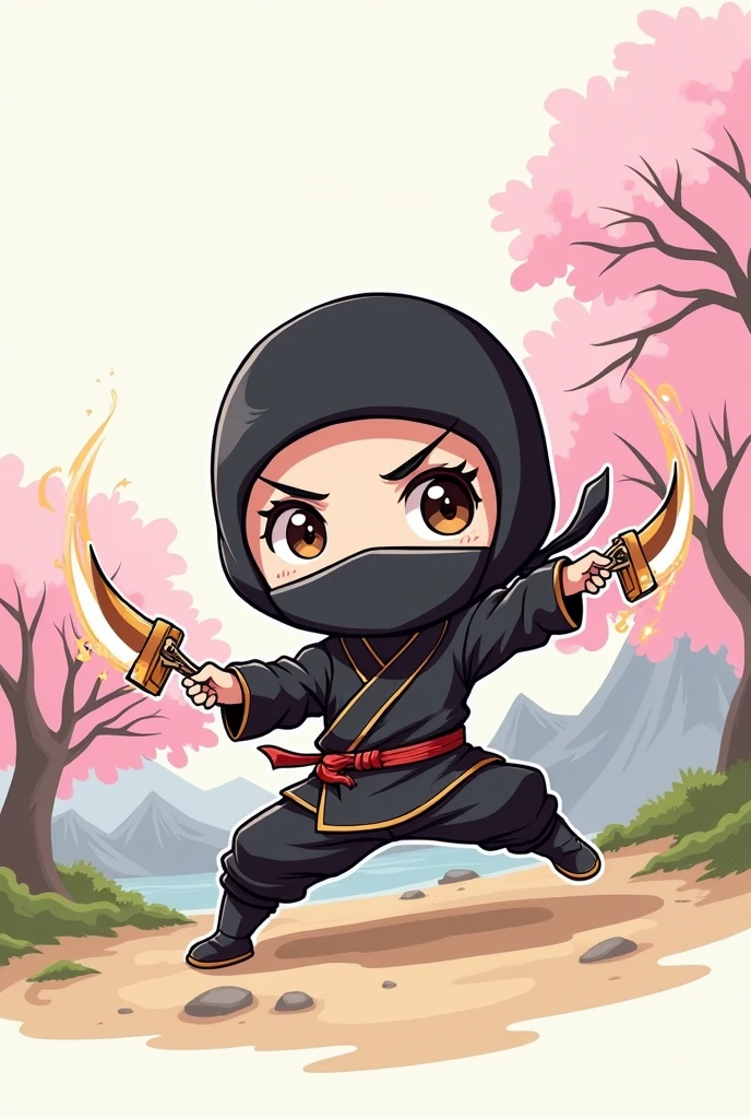 ninja, chibi style, lineart