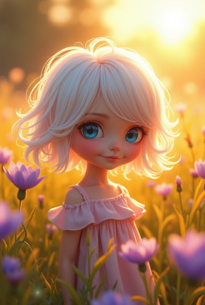 Girl with short whiteish pink hair
