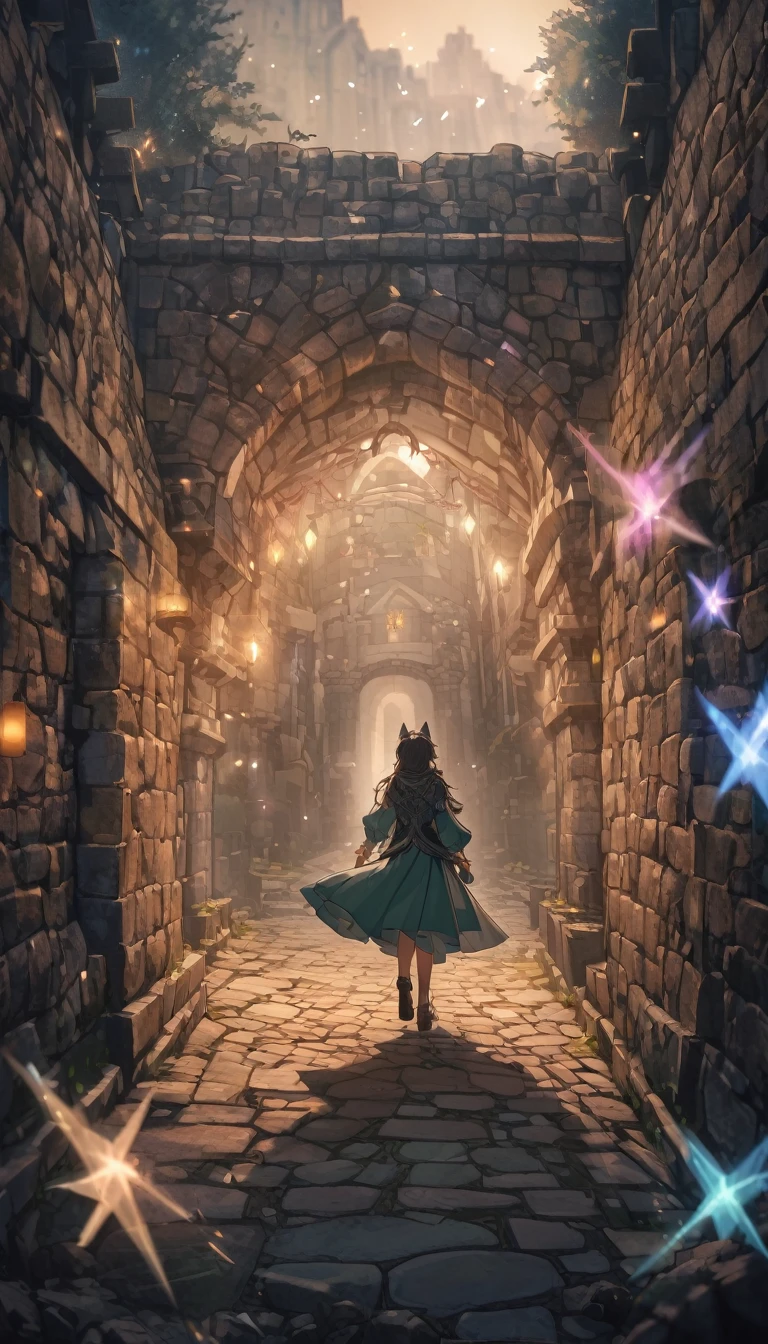 dungeon, Mediovale, fancy, Magic Elements, subdued colors, high resolution, stone walls