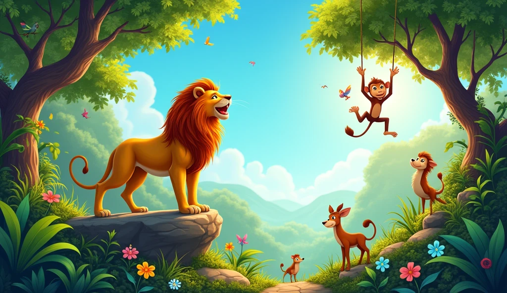 The lion roars, the monkey swings,
Join the party, everyone sings!