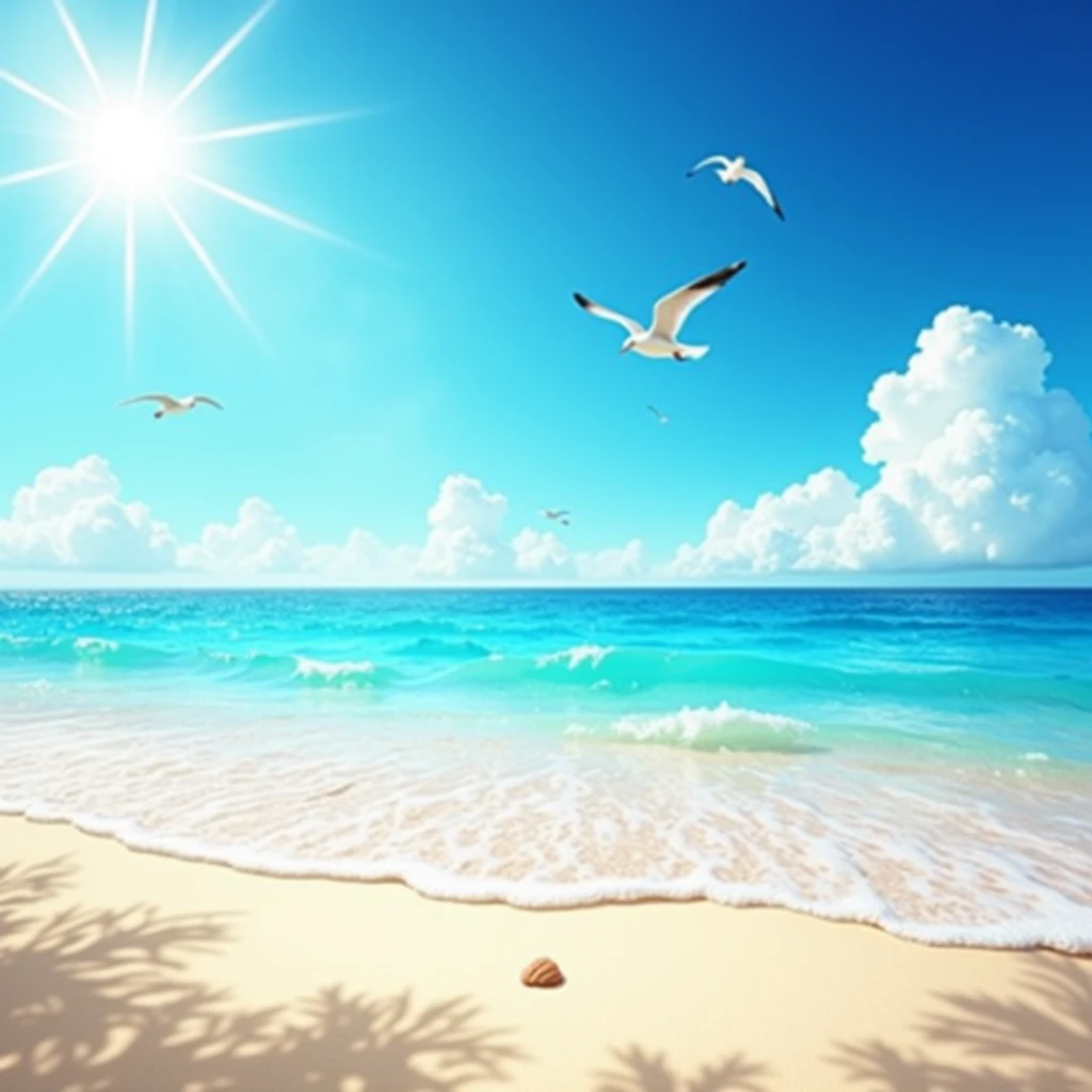Create Beautiful Blue Sea Beach with White Blue Sky