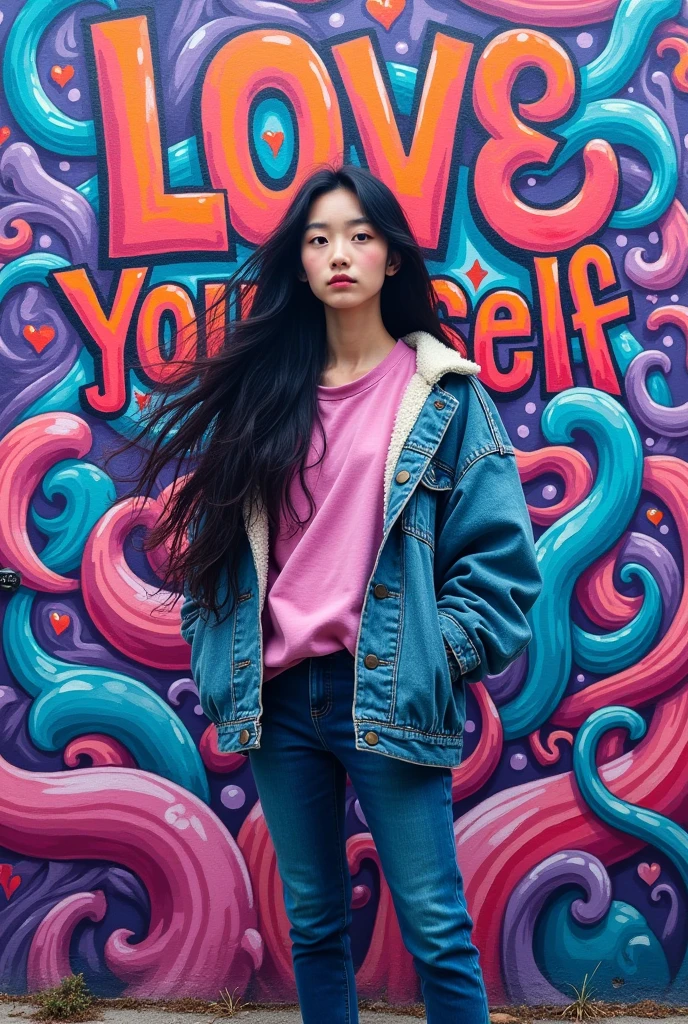 Mural inspired by BTS's 'Love Yourself' that features reference drawings and a phrase