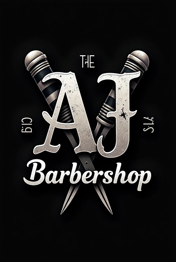 Barbaric logo with the initials AJ with a dark design and the word barbershop