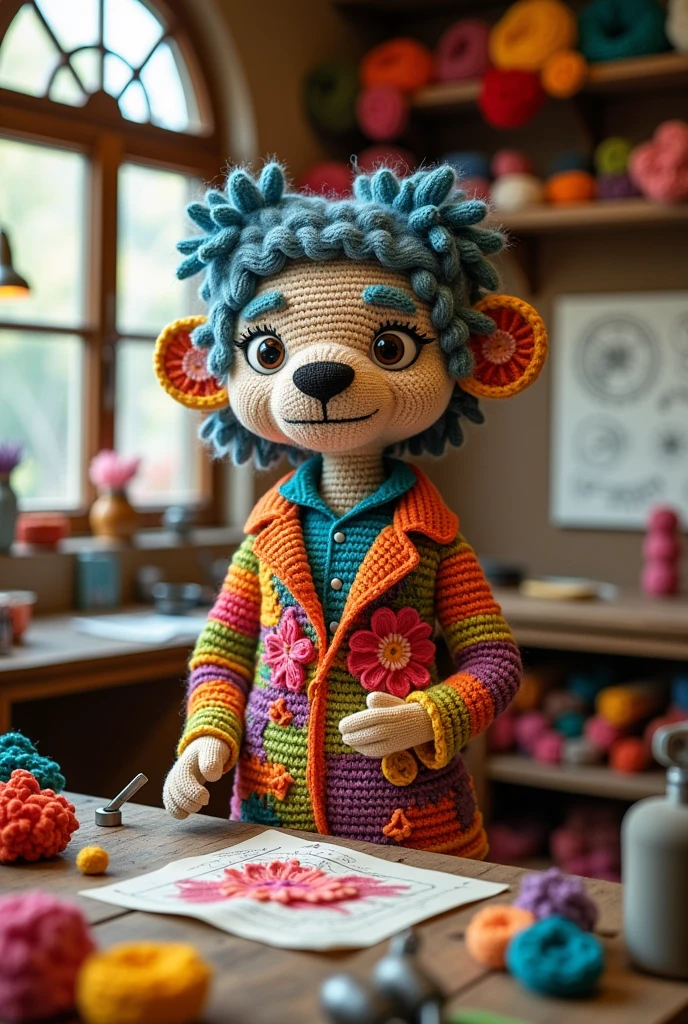 A crocheted engineer