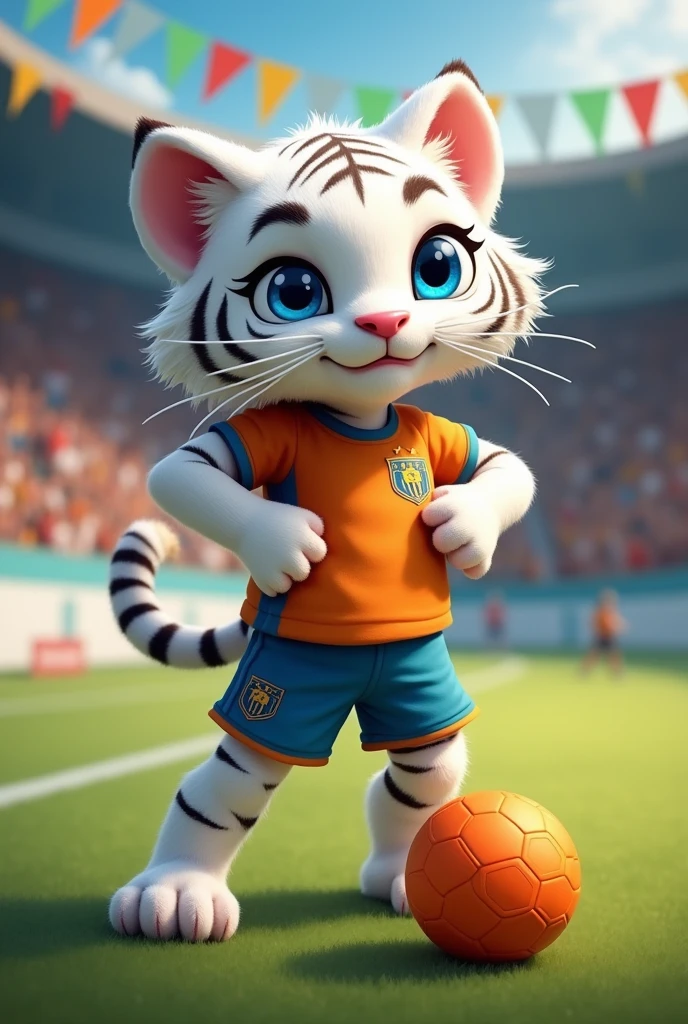 White female tiger with white hair and soccer uniform

in caricature
