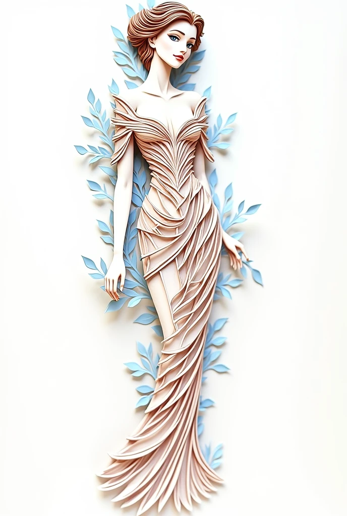 a close up of a paper cut of a woman in a dress, a beautiful fantasy empress, carving, mu pan, 3 d character art, bride, 中 元 节, portrait of princess diana, living flora, visually striking, like lady mechanika, wood art, as the goddess of the sun, unique design, made of leaves