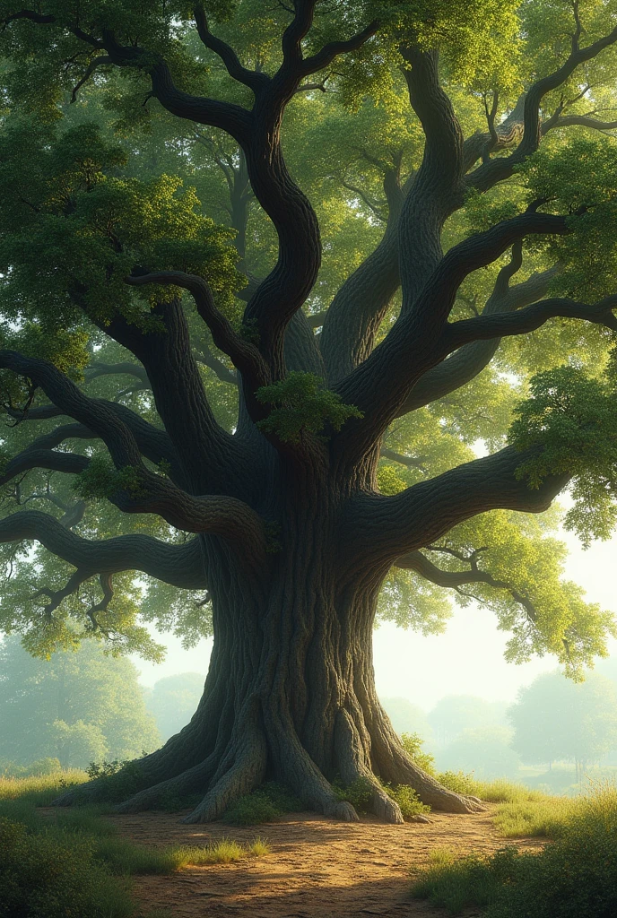 Create a large tree, realisitic, and not so colorful, leave only the foliage, nothing more