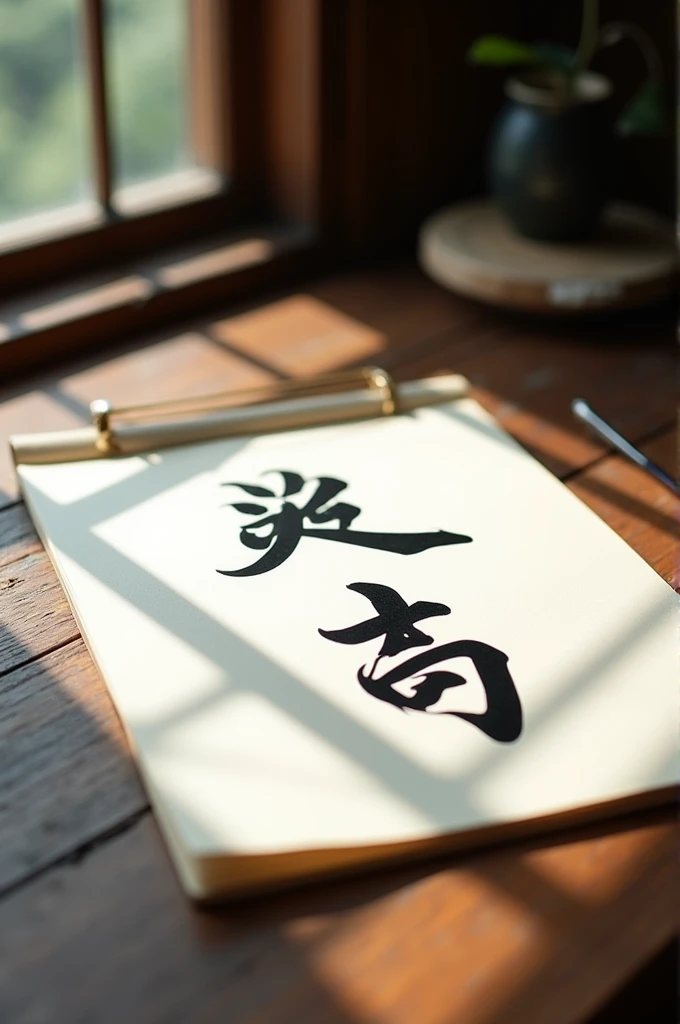 Chinese characters written on a sheet of notebook paper