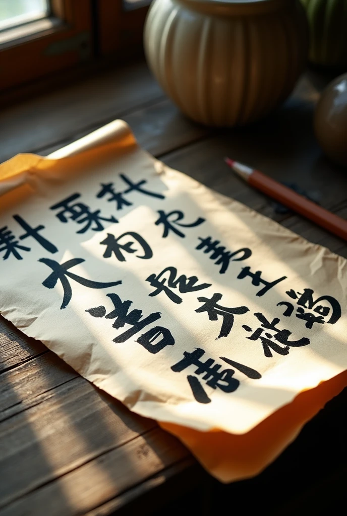 Chinese characters written on a sheet of notebook paper 