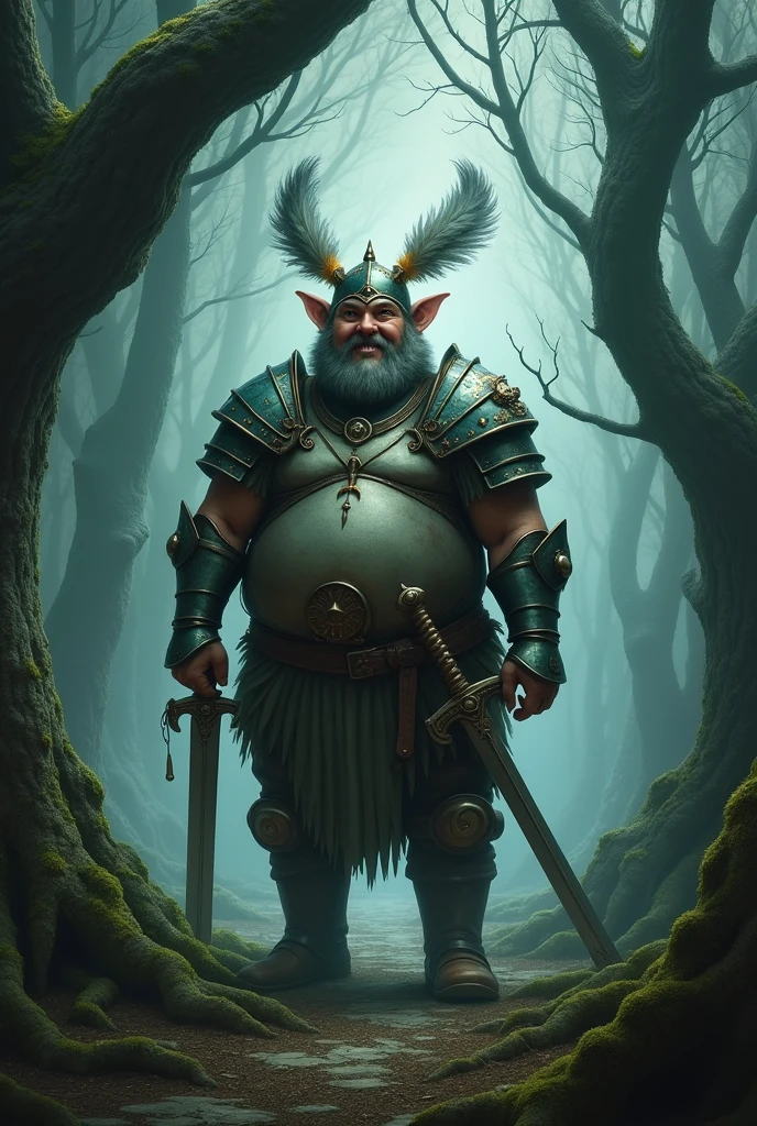 A fat and dumb paladin looking like an elfic fool at a scary forest