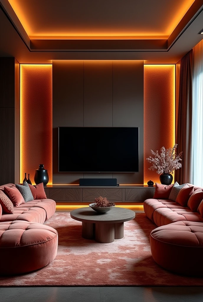 A living room with luxurious sofas and a large screen TV watching, TV stand with speakers and speaker system, black oled background, Personal room background, 8k vertical screen wallpaper, 8k vertical screen wallpaper, 4k vertical fabric wallpaper, 4k vertical fabric wallpaper, 8k high quality and resolution, background art, 4k – height 1920 – width 1080