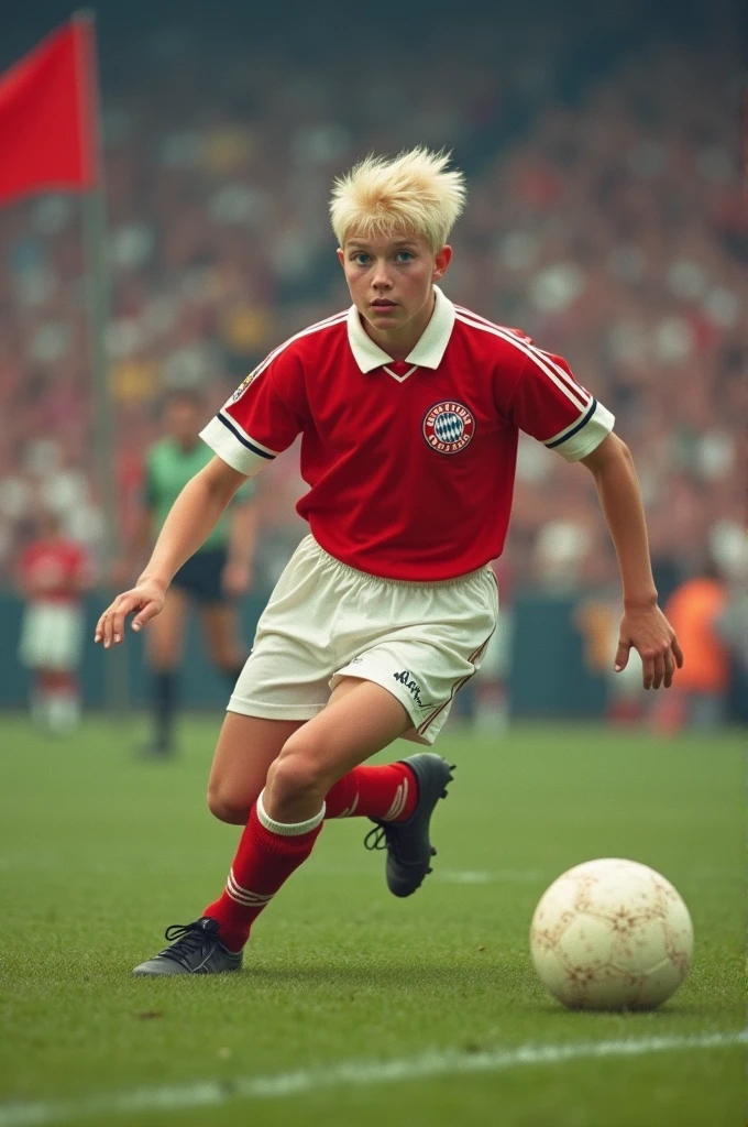 Blond, blue-eyed Bayern Munich player (albino) he plays football in the 1960s, he is 18 years old 