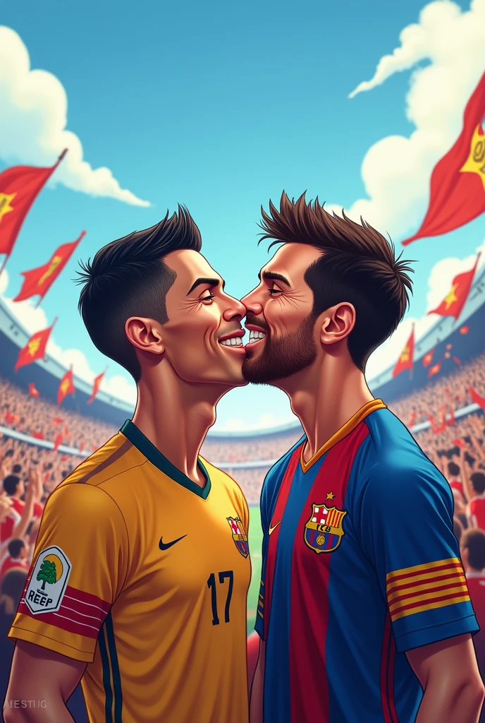 Cristiano Ronaldo kissing Messi