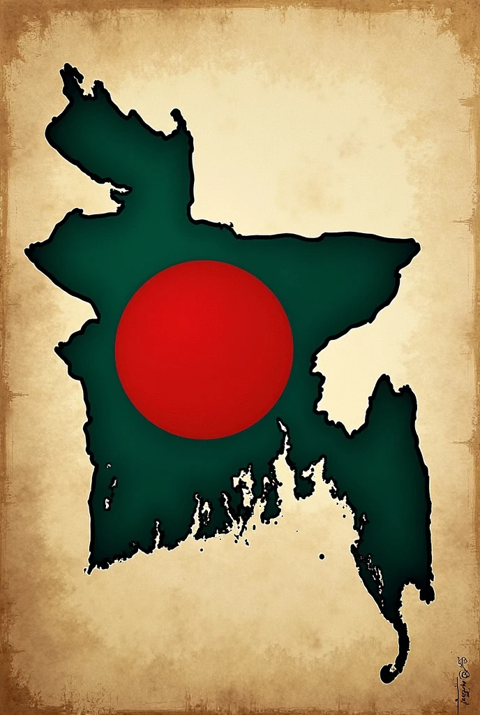 Bangladesh Flag with some artistic yet simple design
Colour plate Green,  Red, Black 
