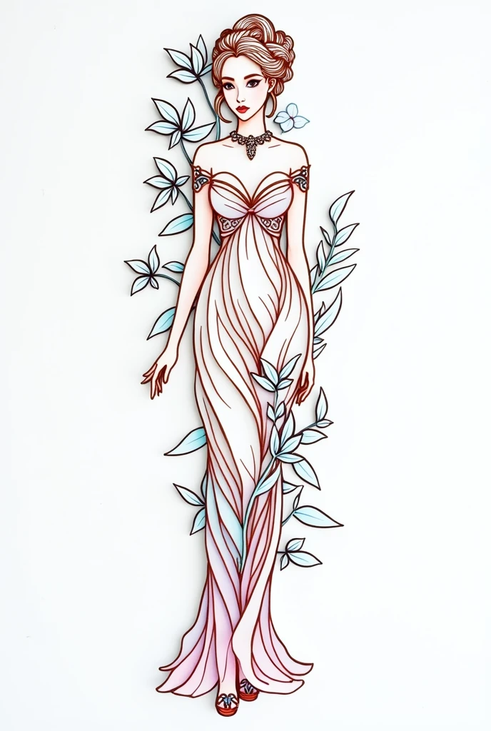 a close up of a paper cut of a woman in a dress, a beautiful fantasy empress, carving, mu pan, 3 d character art, bride, 中 元 节, portrait of princess diana, living flora, visually striking, like lady mechanika, wood art, as the goddess of the sun, unique design, made of leaves