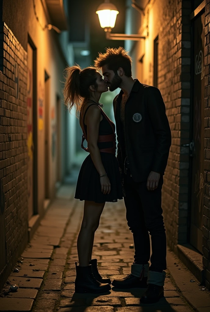 A ugly girl with no clothes kissing a ugly man