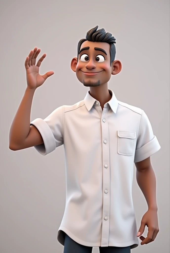 Cartoon character of a man in a white shirt, an animated character, stylized character, animation style rendering, 3d stylized, Arnold Maya rendering, Stylized 3D rendering, toon render screenshot, 3d character, 3d character, Stylized 3D rendering, 3D character rendering, cartoon character, Personagem de close up, character posing, (Pixar-style) (master part:1.2) (bokeh) (best qualityer) (skin detailed) (detailed texture) (8k) (Argilla) (cinematic lighting) (sharp focus,Sit down and lift your upper body