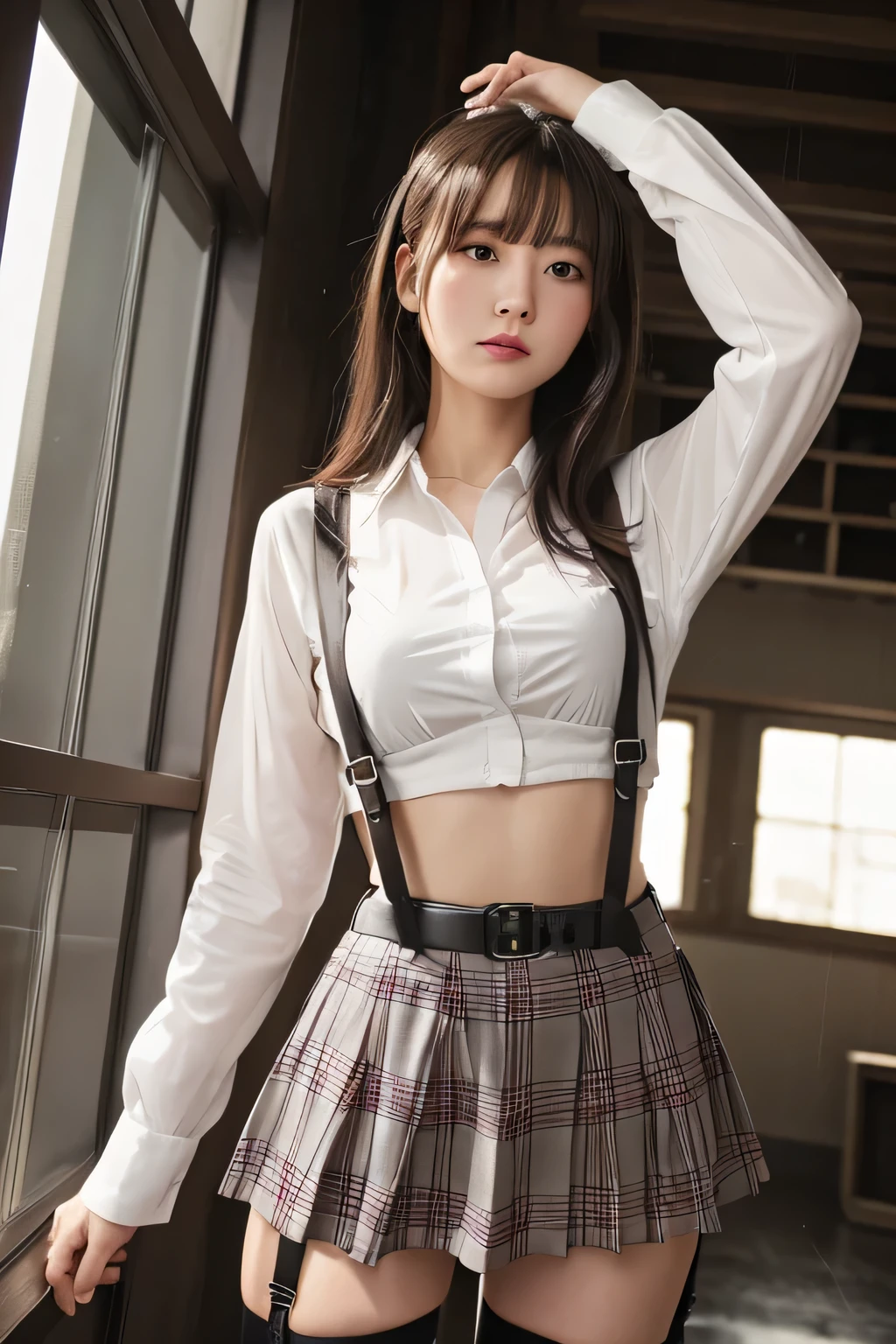 1 female, , high quality, masterpiece, Ultra-high resolution, Cinema Lighting, 1 female, , high quality, masterpiece, Ultra-high resolution, , Cinema Lighting, suspenders Moderate breasts Small face Looking up Sweat Thin belt buzzer 脇Sweat garter belt Belt on pants holster Hands behind your back Looking up Anxious face Knee-high Knee socks Knee-highソックス garter ふとももにgarter belt Checkered mini skirt Panty shot Skirt gap Armament holster holster Hands behind your back Anxious expression Anxious face, legs apart Armament Leg Holster holster See-through clothing heavy rain Rain-soaked dress shirt,Moderate breasts ガーターbelt suspenders Garter on the thigh Checkered mini skirt Looking up Pause belt Armpit sweat Hands behind back Raise your hands