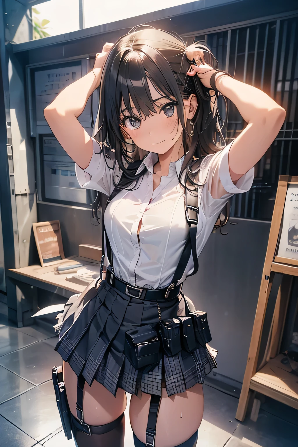 1 female, , high quality, masterpiece, Ultra-high resolution, Cinema Lighting, 1 female, , high quality, masterpiece, Ultra-high resolution, , Cinema Lighting, suspenders Moderate breasts Small face Looking up Sweat Thin belt buzzer 脇Sweat garter belt Belt on pants holster Hands behind your back Looking up Anxious face Knee-high Knee socks Knee-highソックス garter ふとももにgarter belt Checkered mini skirt Panty shot Skirt gap Armament holster holster Hands behind your back Anxious expression Anxious face, legs apart Armament Leg Holster holster See-through clothing heavy rain Rain-soaked dress shirt,Moderate breasts ガーターbelt suspenders Garter on the thigh Checkered mini skirt Looking up Pause belt Armpit sweat Hands behind back Raise your hands