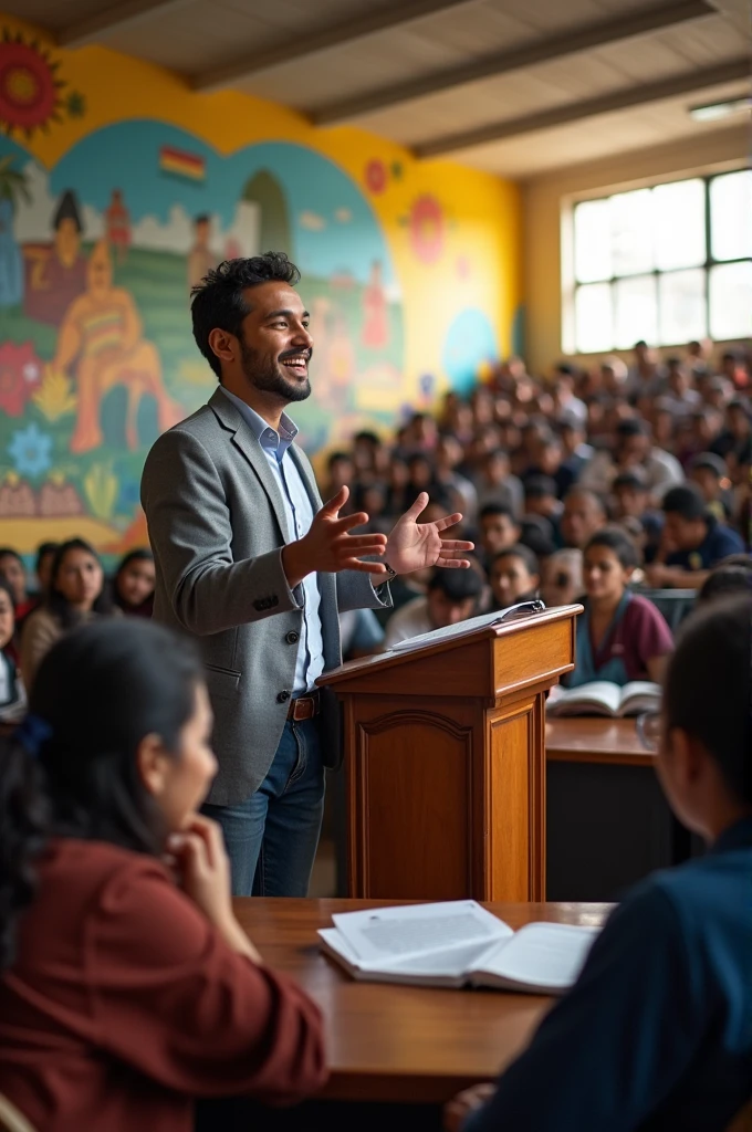 Man presenting a topic at a public university in Guatemala