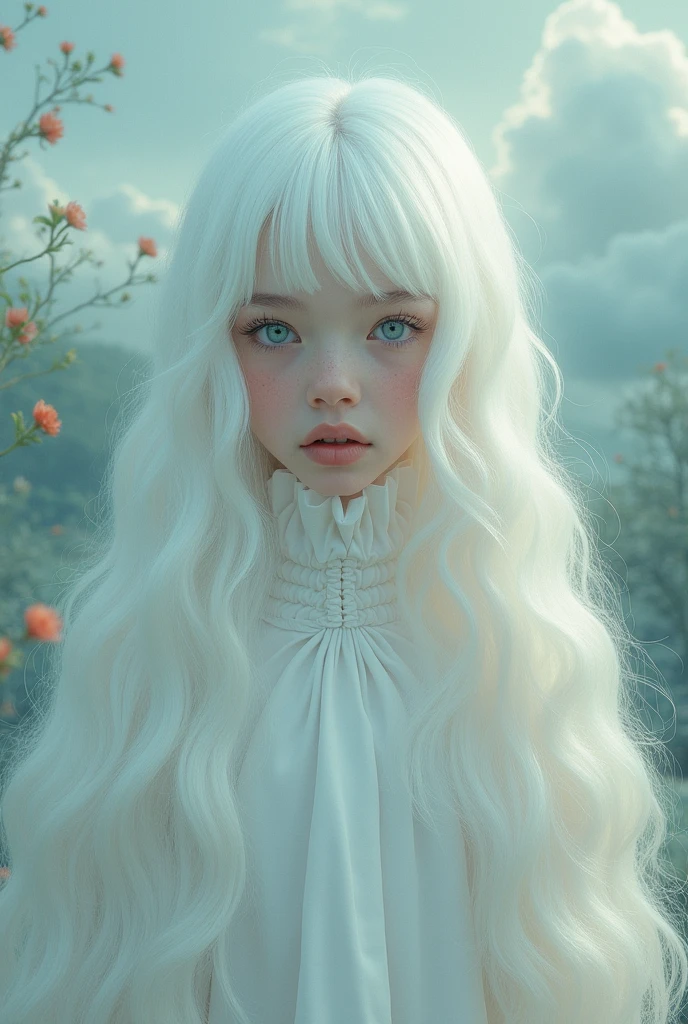 beautiful a girl(Solo)、Photo、Fantastical、(Loretta Luxe:1.3)、PastelColors:0.6、hitornfreckles、surrealism:1.4、highcontrast、ultra-detailliert、8K、Surreal hairstyle(white gold)、Poses、