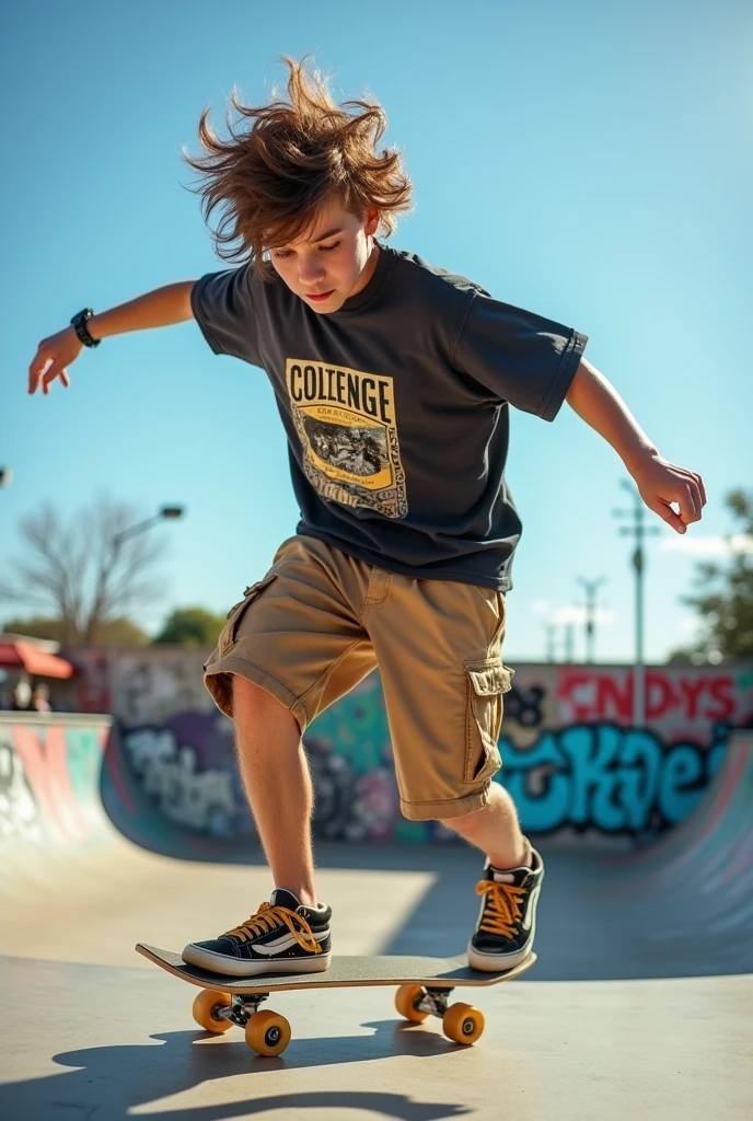 A little transgender boy playing in the skate park