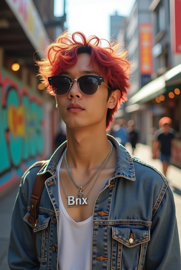 korean man curly hair with a necklace silver name brix 