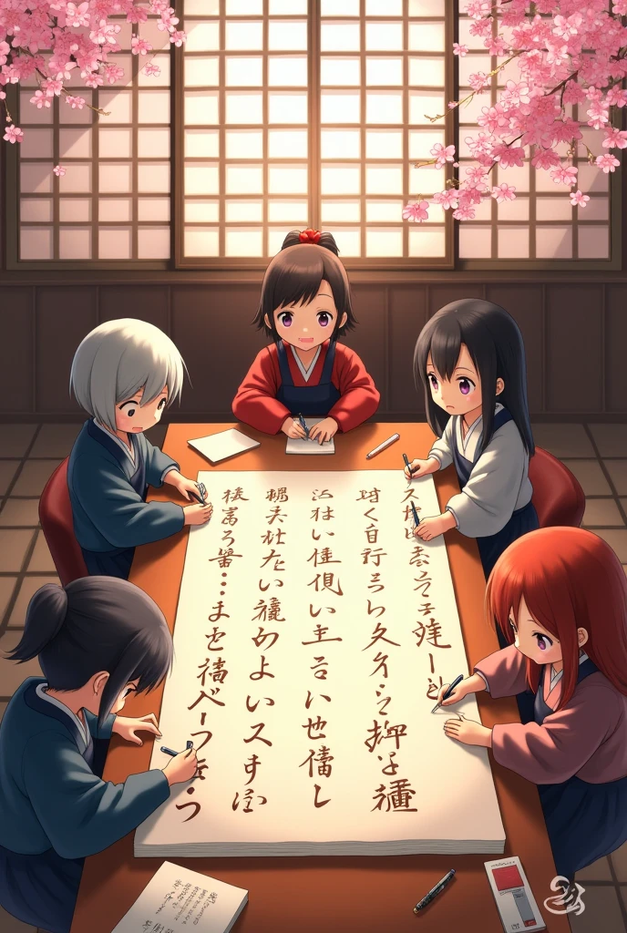 Japanese characters writing on a sheet of notebook paper hiragana katakana kanji