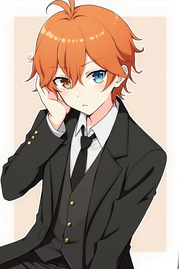 Chuuya Nakahara from Bungo stray dogs, stomach 1.60, ginger hair, one blue eye and the other brown, White skin.