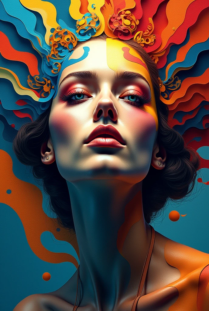 **Name:** Cubist Goddess
**Prompt:**
Design a cubist-style digital portrait of a goddess, incorporating abstract and geometric elements that reflect divine beauty and power. The composition should feature fragmented and overlapping shapes in vibrant, contrasting colors, with the goddess's face depicted from multiple angles to capture her multifaceted nature. The use of sharp lines and bold forms should evoke the essence of Cubism, blending the divine with the modern, abstract aesthetic."