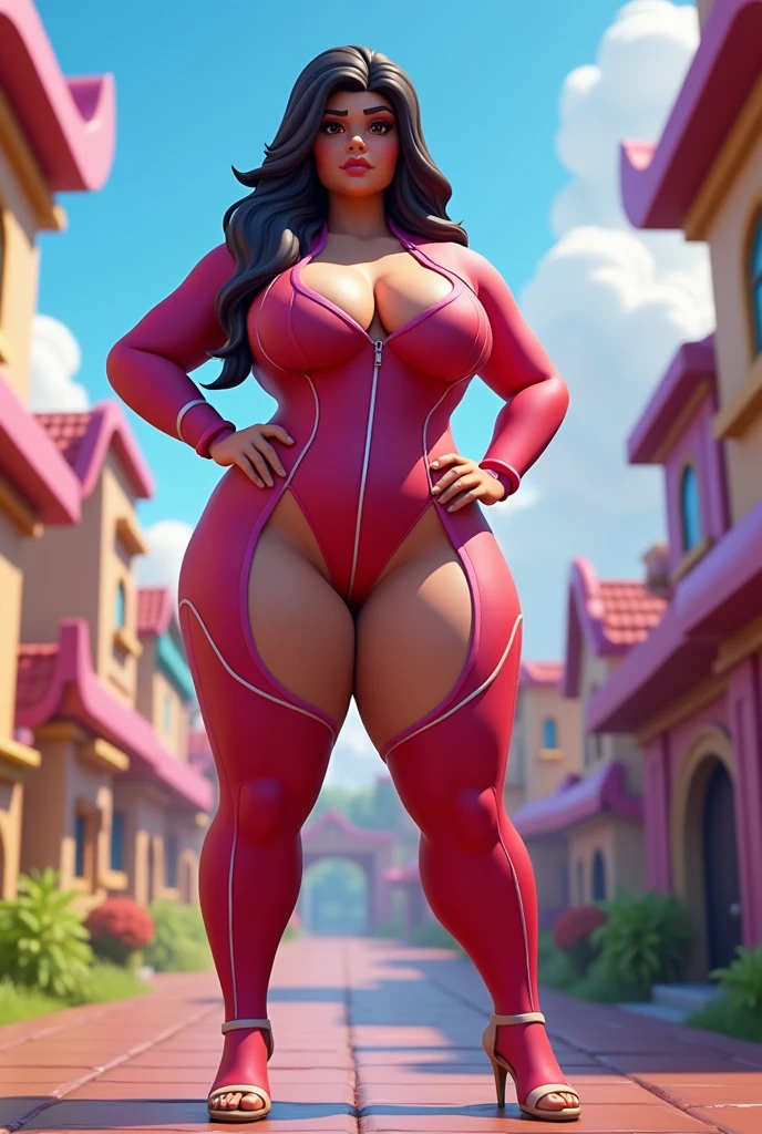 Onesie fortnite, skin tight outfit, thick thighs, butt, busty, voluptuous, seductive, masterpiece, realistic, best quality, ultra detail, ultra high res, extreme detail, highres