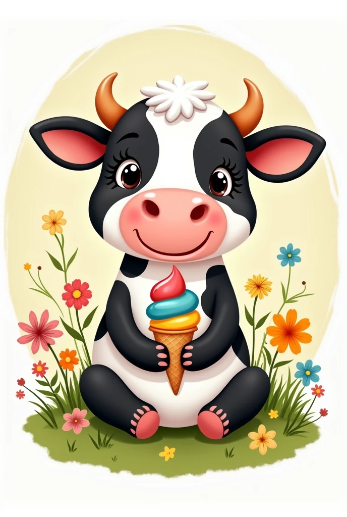 drawing
cute gentle black and white cow with long eyelashes sitting with an ice cream
The image should be round.
Below it should say Probioactive in italics