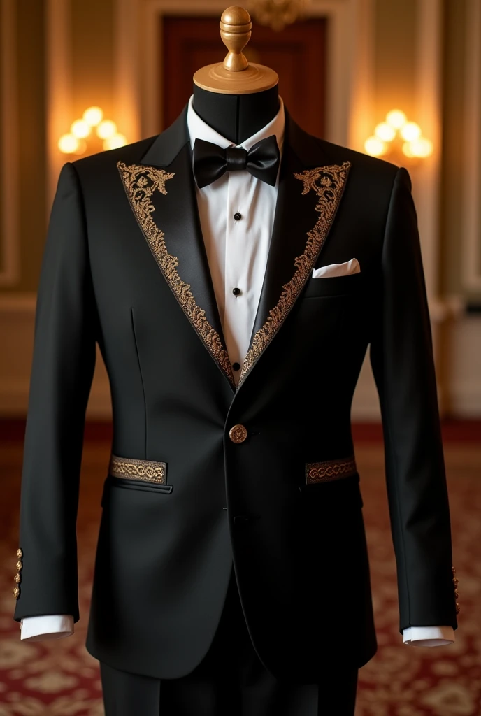 A formal black men's blazer with jalq'a woven details
