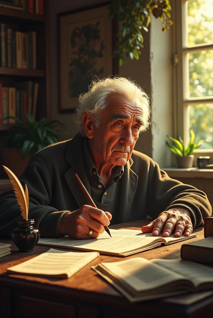 The image of the poet Mario Benedetti, Writing