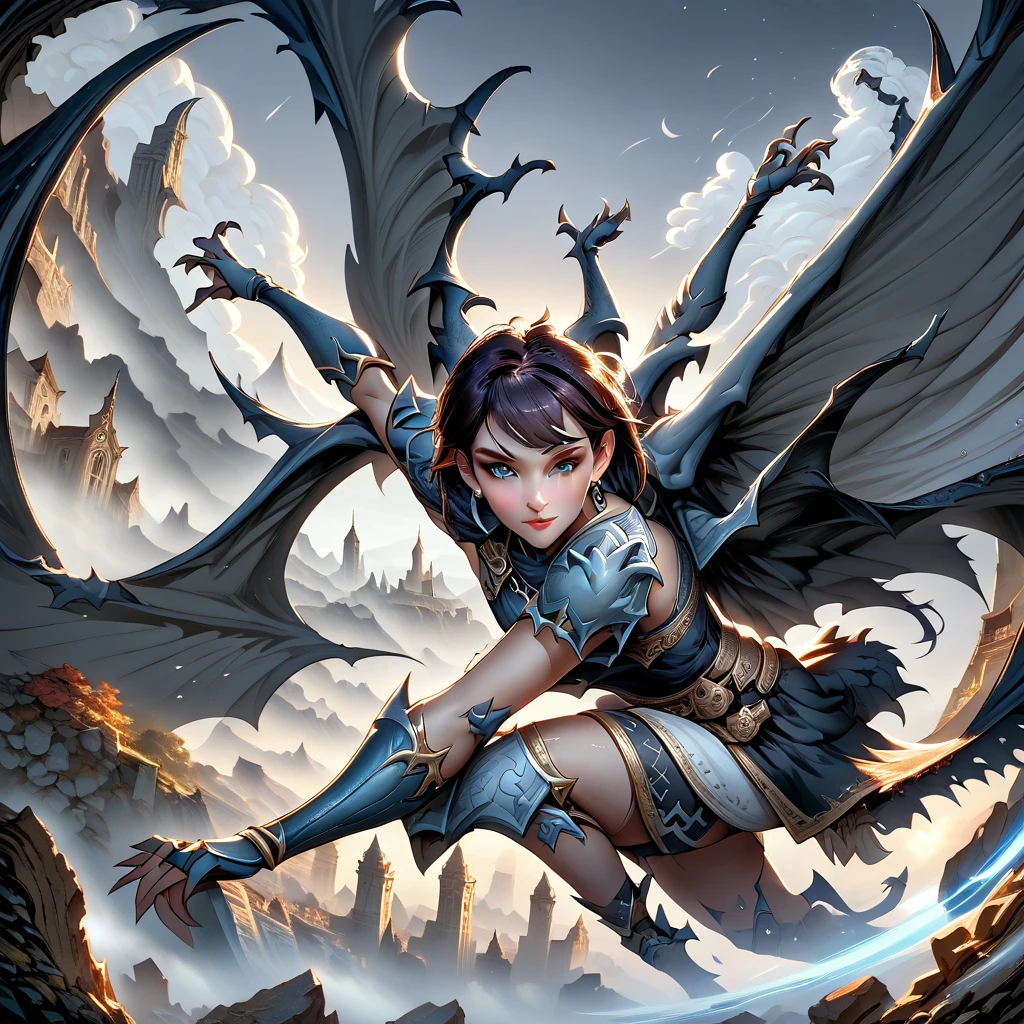 Female Gargoyle. Official Art – Charecter profile. An Award-Winning Digital Masterpiece In 4K Ultra HD, Extreme Detail And Intricate Realism. Symmetrical Face. This Concept Art Brought To Life By The Hands Of Artists Like Wlop & Artgerm In A Stunning 2D Vector Illustration.Background Is A Panoramic Vista.
