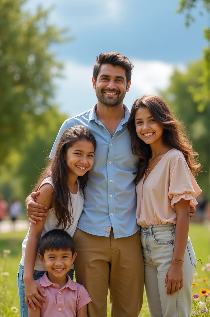 Hello, create a photo for my family's group profile, we are 5, My mom, my dad, my brother who is 10, myister is 14 and Im 20. My mom's name is Miryan, my dad Edgar, my sister Vida, my brother Thiago, and I Kevin